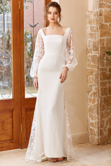 White Mermaid Manches Longues Robe de mariée